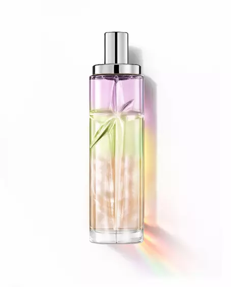 Yummy Swirl : grand flacon présentant un dégradé de violet, de vert et d’orange sur fond blanc.