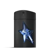 Flacon A*Men de Mugler noir avec étoile bleu sur fond gris clair