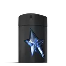 Flacon A*Men de Mugler noir avec étoile bleu sur fond gris clair