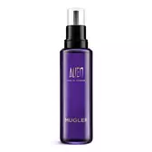 Flacon rechargeable du parfum Alien de Mugler avec pompe noire sur fond blanc