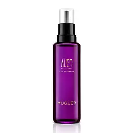 Flacon rechargeable du parfum Alien Hypersense avec pompe noire sur fond blanc